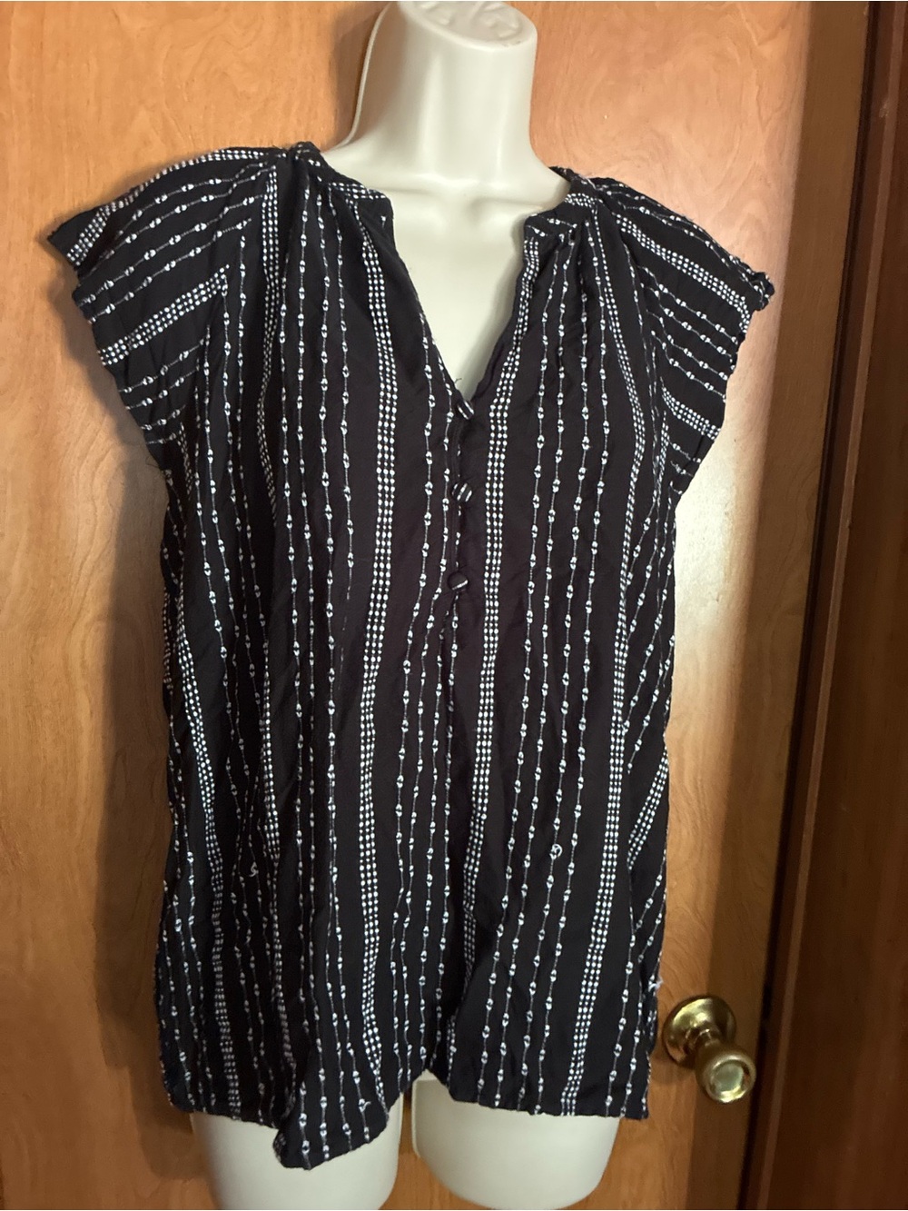 Women's Black & White Striped Cap-Sleeve Blouse